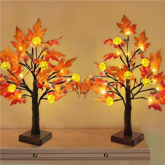 Fall Decor 2 Pack 18 Inch Prelit Fall Maple Tree Thanksgiving Fall Decorations - Picture 1 of 7